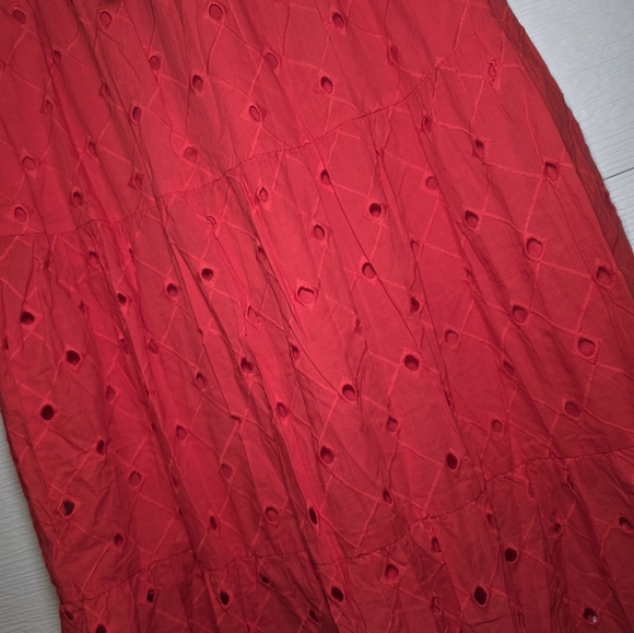 A New Day Red Eyelet Tiered Maxi Skirt with Drawstring - Picture 2 of 4
